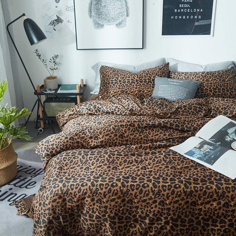 mixinni Leopard Print Duvet Cover King Size Long Staple Cotton Bedding Set with Zipper Closure Ties, Perfect for Man and Woman, Ultra Soft and Easy Care (3pcs, King Size) - Image 2